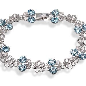 Rhodium Plated Swarovski Crystal Butterfly Bracelet in Aqua